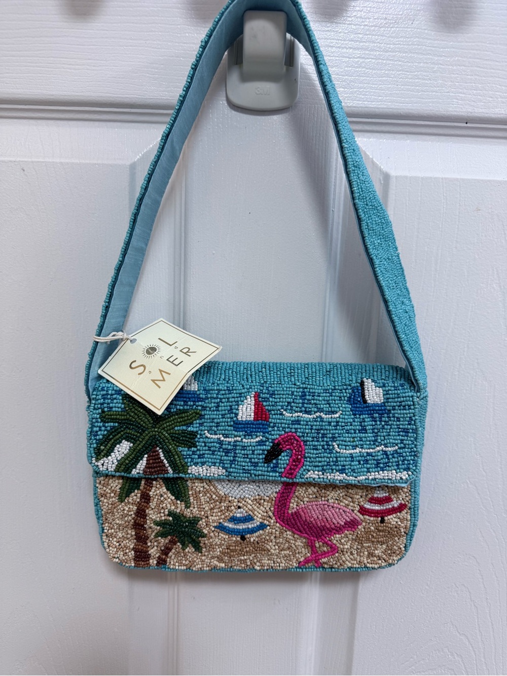 NWT Sol and Mer Beaded Flamingo Shoulder Bag - Picture 3 of 6